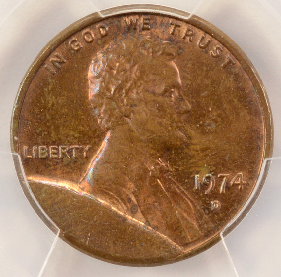 1974-D 1c Lincoln Cent Cud Major Die Break PCGS MS63 RB