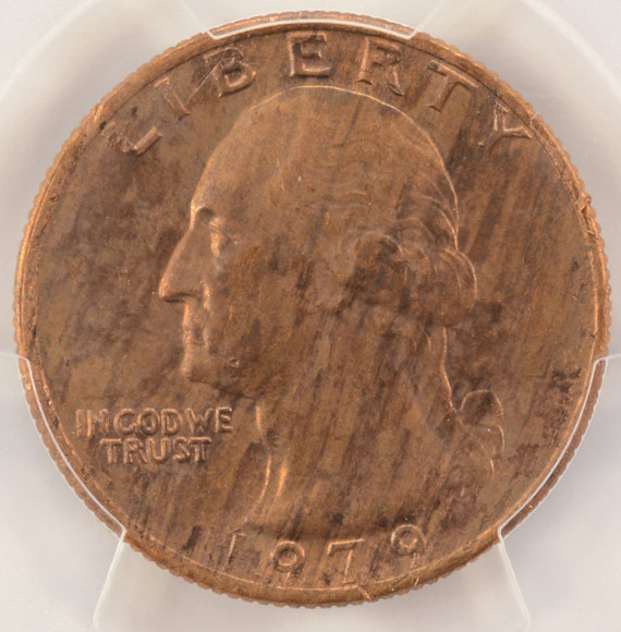 1979 25c Washington Quarter Missing Obverse Clad Layer PCGS MS64 RB