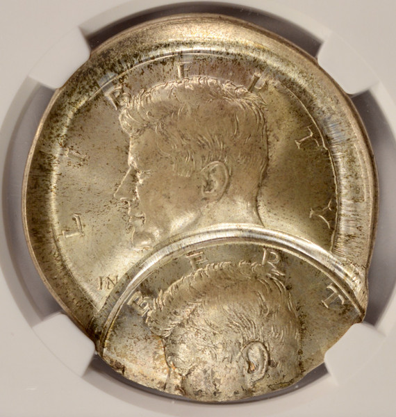 1964 50c Kennedy Half Broadstruck, Double-Struck and Full Brockage NGC MS66