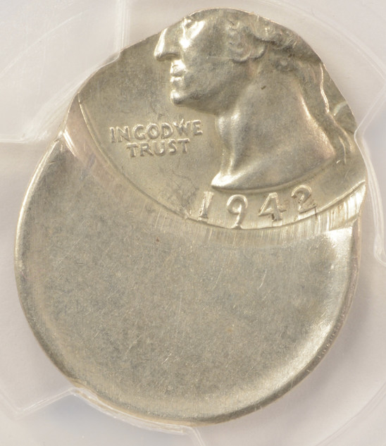 1942-x 25c Washington Quarter Struck 55% Off-Center PCGS MS63