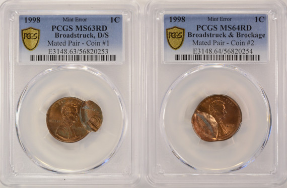 1998 1c Lincoln Cent 2-Coin Mated Pair PCGS MS63/64 Red