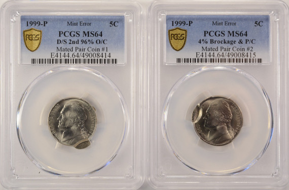 1999-P 5c Jefferson Nickel 2-Coin Mated Pair Set PCGS MS64