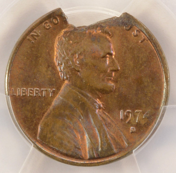1974-D 1c Lincoln Cent 13% Ragged Clip PCGS MS63 BN