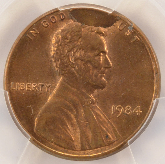 1984 1c Lincoln Cent Cud Die Break PCGS MS63 RB