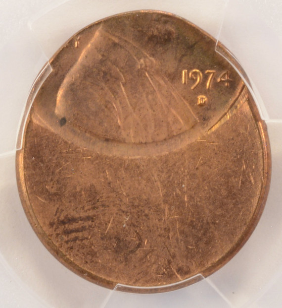 1974-D 1c Lincoln Cent Struck 50% Off-Center PCGS MS64 Red