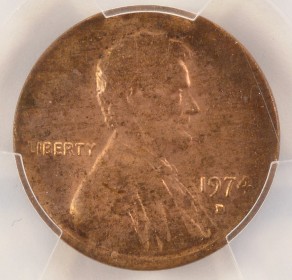 1974-D 1c Lincoln Cent Split Planchet Before Strike 1.89g PCGS MS62 RB