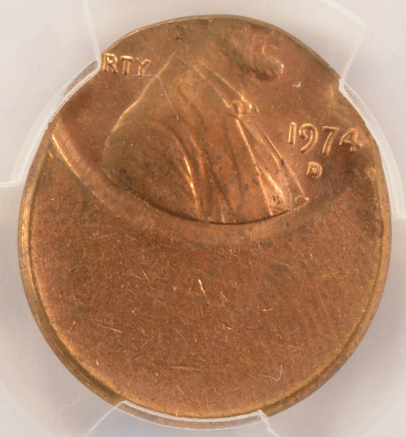 1974-D 1c Lincoln Cent Struck 50% Off-Center PCGS MS63 Red