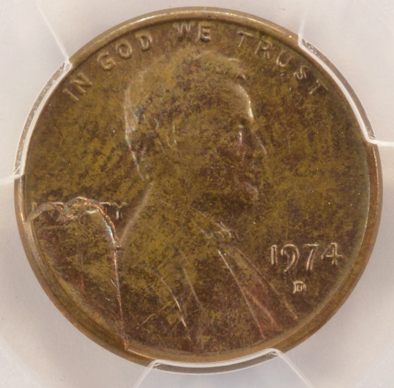 1974-D 1c Lincoln Cent Cud Major Die Break PCGS MS63 BN