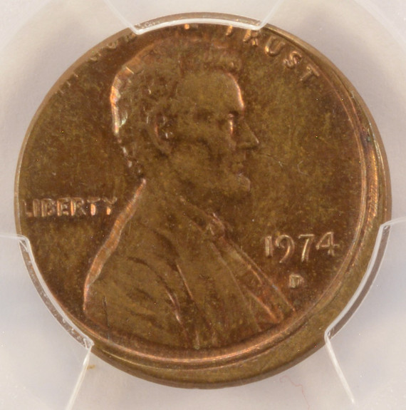 1974-D 1c Lincoln Cent Misaligned Die Obverse PCGS MS62 BN