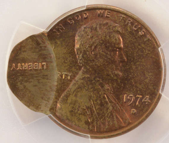 1974-D 1c Lincoln Cent Double-Struck, 2nd 85% Off-Center DSBS PCGS MS63 RB
