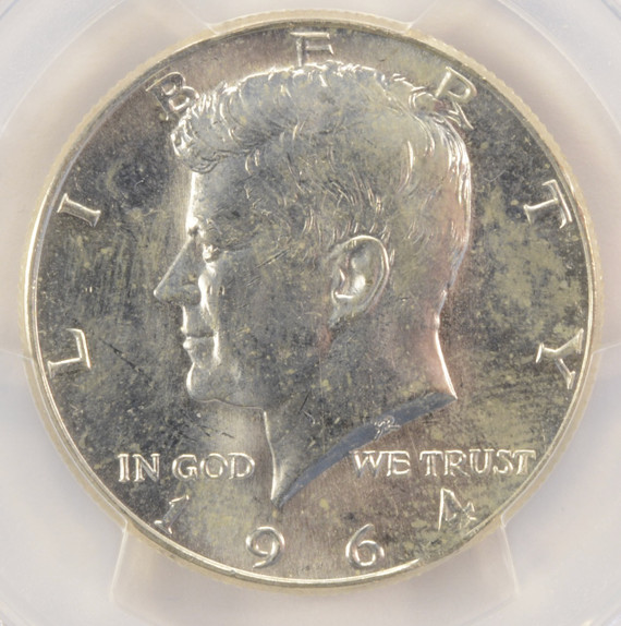 1964 50c Kennedy Half Rim Clip at K 5 PCGS MS64