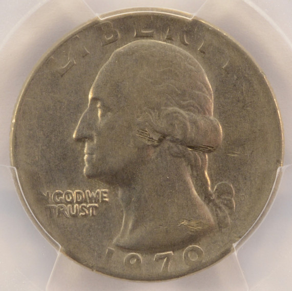 1970-D 25c Washington Quarter Struck on Dime Thickness Stock 4.2g PCGS AU Details