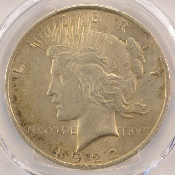 1922 $1 Peace Dollar Rim Clip at K-2 PCGS AU58