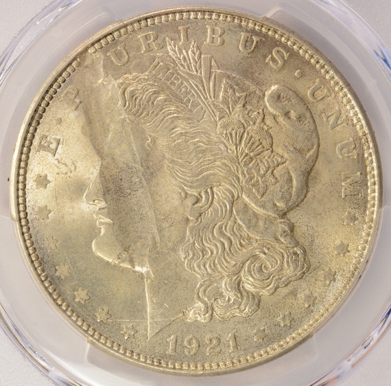 1921 $1 Morgan Dollar Deep Struck Thru Obverse PCGS MS64