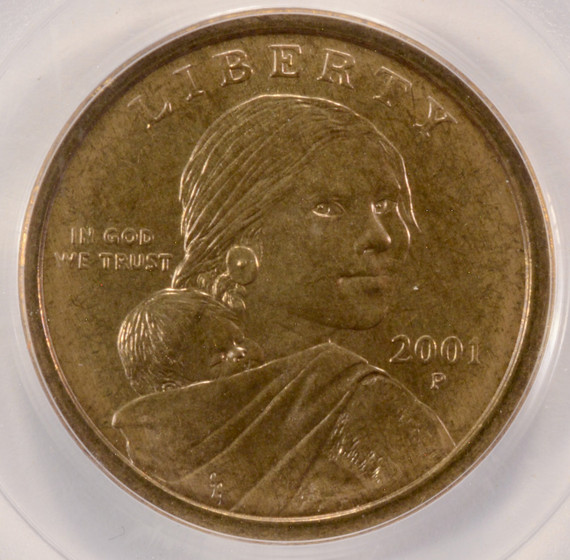 2001-P Sacagawea Dollar Experimental Rinse Anti-Tarnish Agent PCGS MS66