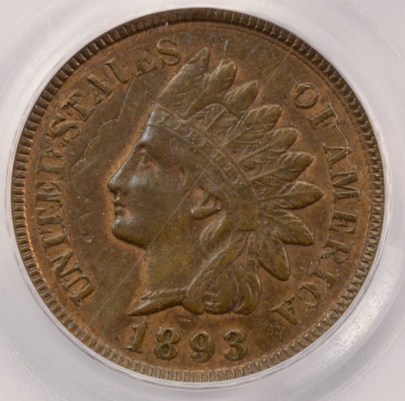 1893 1c Indian Cent Rotated Double-Struck In-Collar PCGS AU53