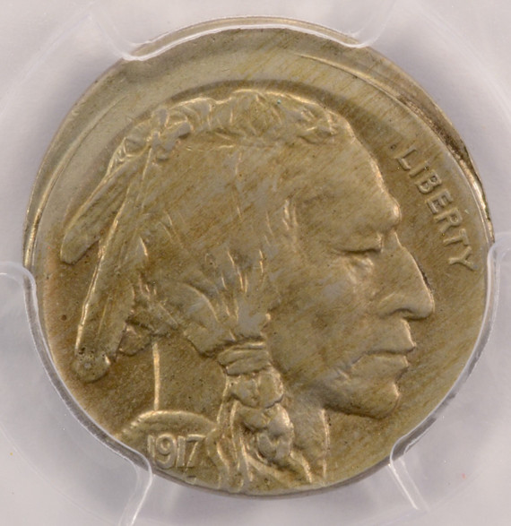 1917 5c Buffalo Nickel Struck 5% Off-Center PCGS AU55