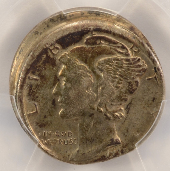 1939-S 10c Mercury Dime Struck 5% Off-Center PCGS AU58