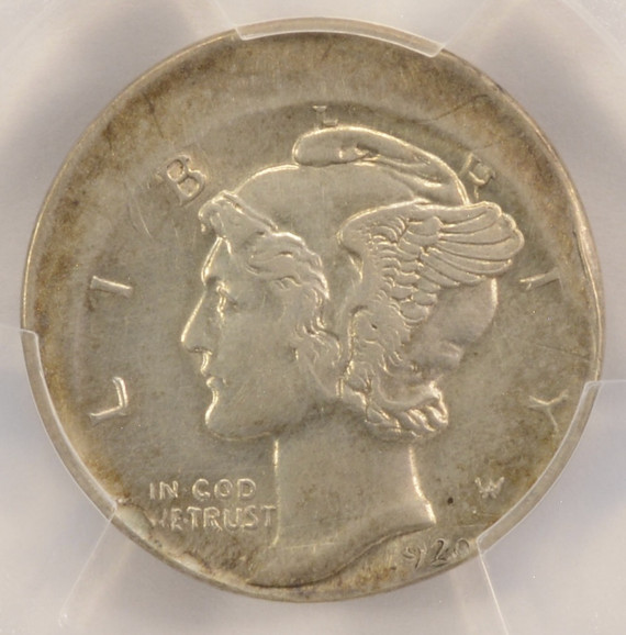 1920 10c Mercury Dime Struck 12% Off-Center PCGS AU Details