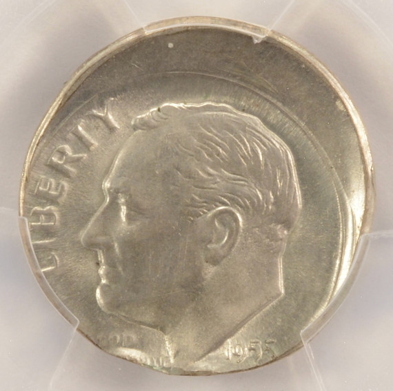 1955-S 10c Roosevelt Dime Struck 15% Off-Center PCGS MS64