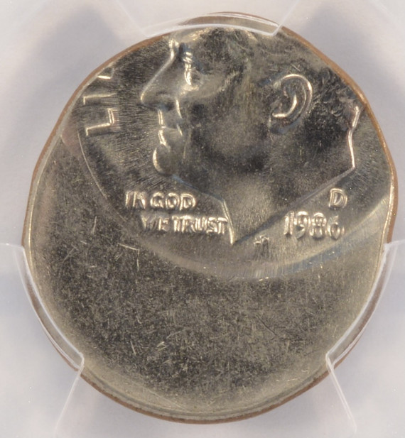 1986-D 10c Roosevelt Dime Struck 40% Off-Center PCGS MS62