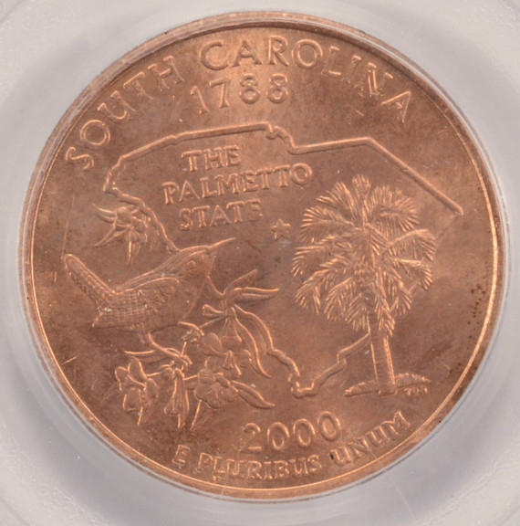 2000-P South Carolina Quarter Reverse Missing Clad Layer PCGS MS64 Red