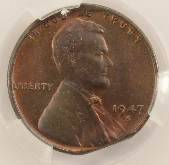 1947-S 1c Wheat Cent Straight Clip at K-5 CACG MS64 RB