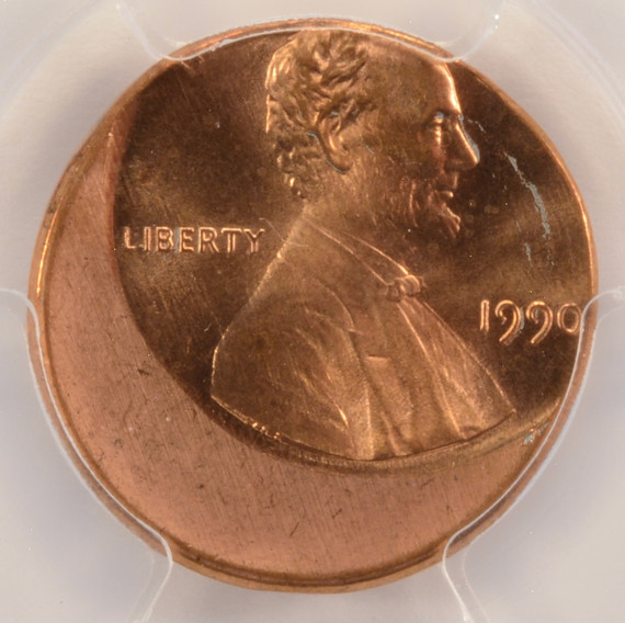 1990 1c Lincoln Cent Struck 25% Off-Center PCGS MS65 Red
