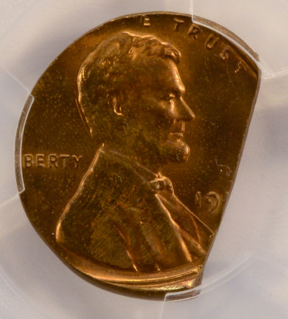 (1959-1968) 1c Lincoln Cent 25% Straight Clip & Off-Center PCGS MS64 RB