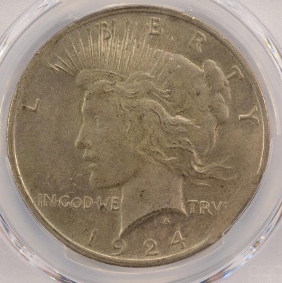 1924 $1 Peace Dollar Straight Clip at K-4 PCGS MS62
