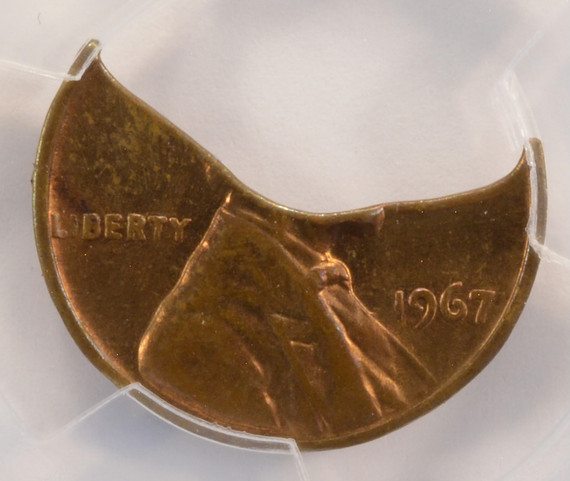 1967 1c Lincoln Cent Huge 55% Curved Clip 1.39 Grams PCGS MS62 RB