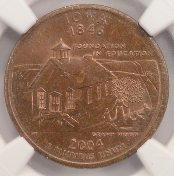 2004-D 25c Iowa Quarter Reverse Missing Clad Layer NGC MS64 RB