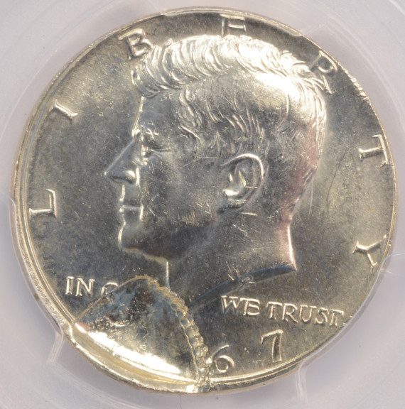 1967 50c Kennedy Half Brockage from Struck Fragment PCGS MS63