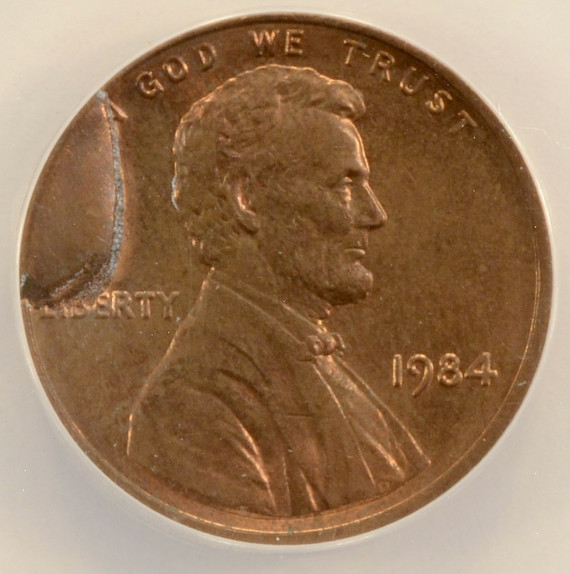 1984 1c Lincoln Cent Cud Major Die Break ANACS MS63 Brown
