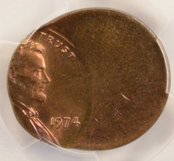 1974 1c Lincoln Cent Struck 55% Off-Center PCGS MS64 RB