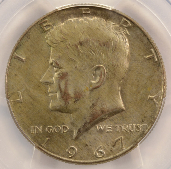 1967 50c Kennedy Half Missing Obverse Clad Layer PCGS MS63