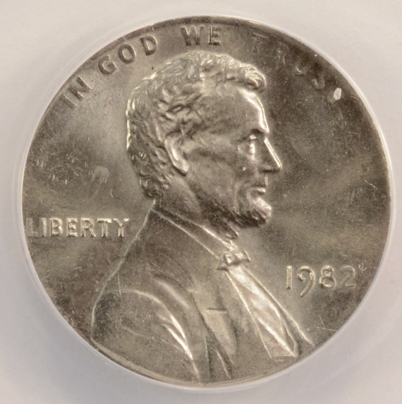 1982 1c Sm Date Lincoln Cent on Clad Dime Planchet ANACS MS64