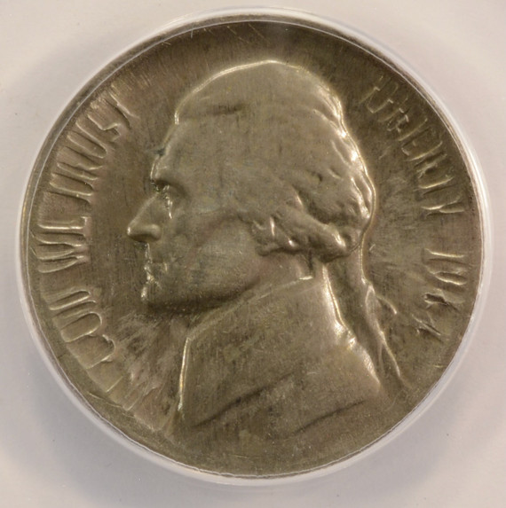 1964 5c Jefferson Nickel Large Broadstruck ANACS MS63