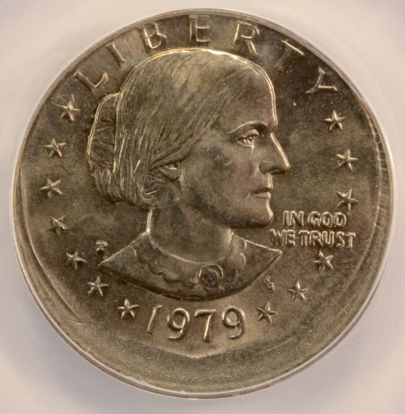1979-P $1 SBA Dollar Struck 5% Off-Center ANACS MS60