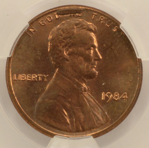 1984 1c Lincoln Cent Cud Major Die Break CACG MS63 Red/Brown