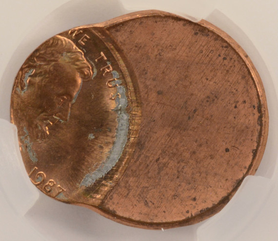 1987 1c Lincoln Cent Struck 55% Off-Center CACG MS63 Red