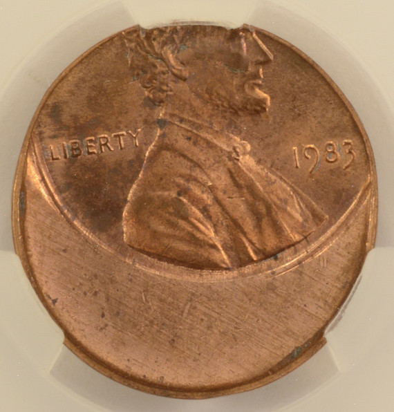 1983 1c Lincoln Cent 15% Ragged Clip CACG MS62 Red