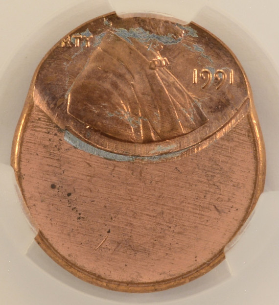 1991 1c Lincoln Cent Struck 50% Off-Center CACG MS63 Red