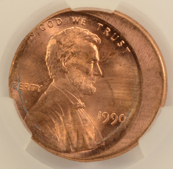 1990 1c Lincoln Cent Struck 12% Off-Center CACG MS63 Red