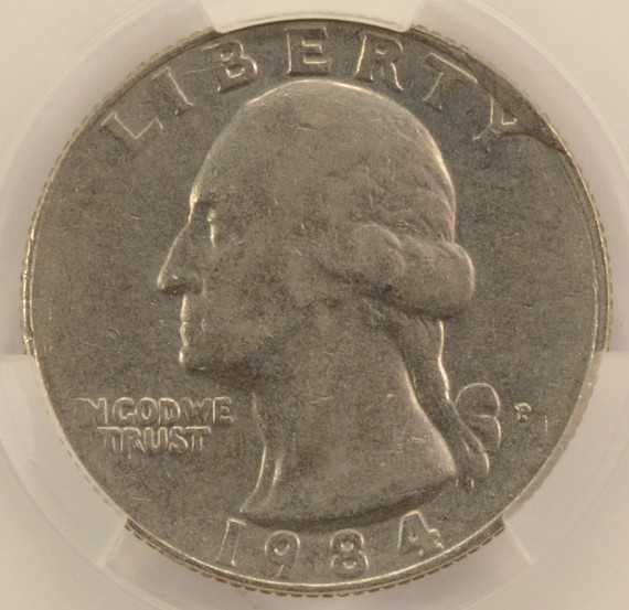 1984-P 25c Washington Quarter Cud Major Die Break CACG AU50