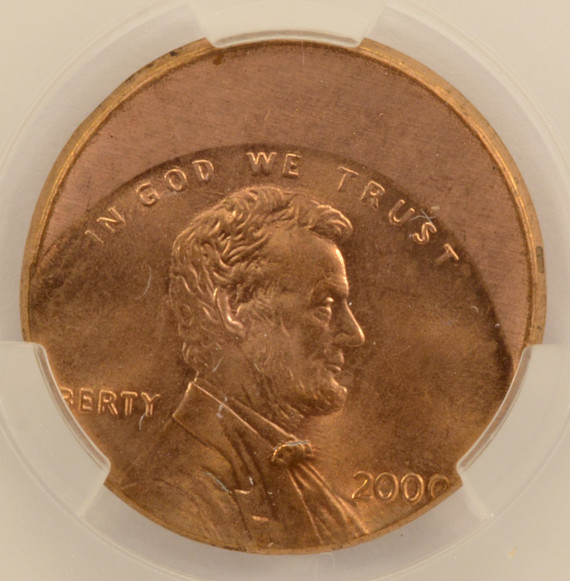 2000 1c Lincoln Cent Struck 20% Off-Center CACG MS64 Red