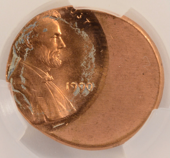 1990 1c Lincoln Cent Struck 40% Off-Center CACG MS64 Red