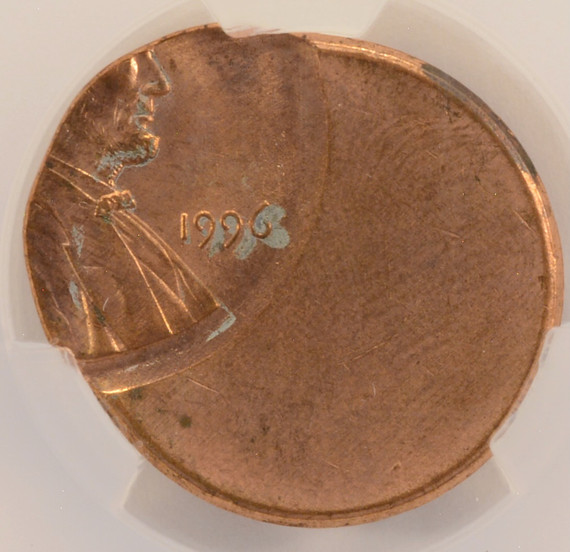 1996 1c Lincoln Cent Struck 55% Off-Center CACG MS64 Red