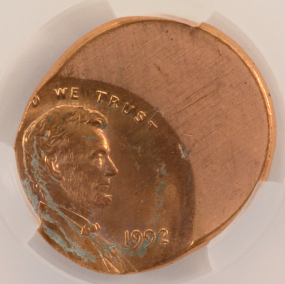 1992 1c Lincoln Cent Struck 45% Off-Center CACG MS63 Red