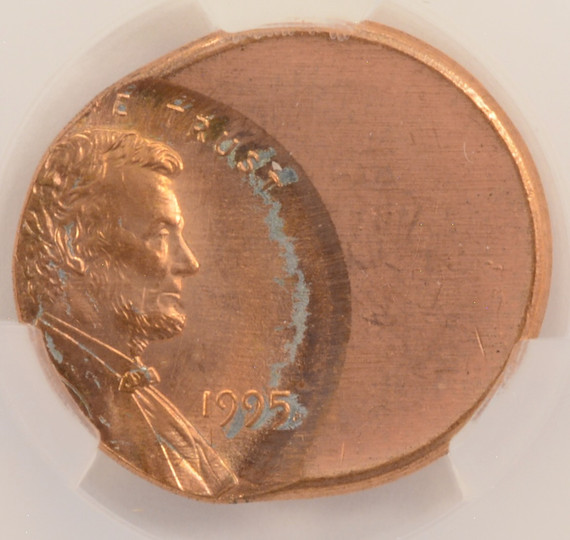 1995 1c Lincoln Cent Struck 45% Off-Center CACG MS65 Red